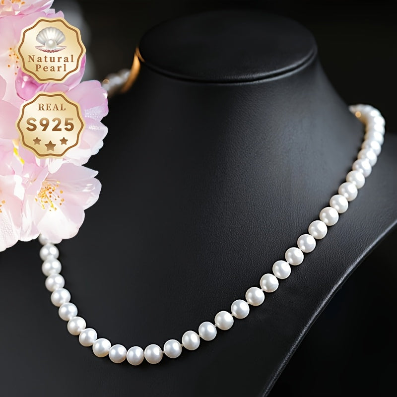 MUFAN Elegant Luxury Pearl Necklace for Women – Featuring Authentic 6-7mm Freshwater Pearls, Secure S925 Sterling Silver Clasp, Unplated – Ideal for Daily Wear & Special Occasions, Includes June Birthstone, Comes in a Gift Box