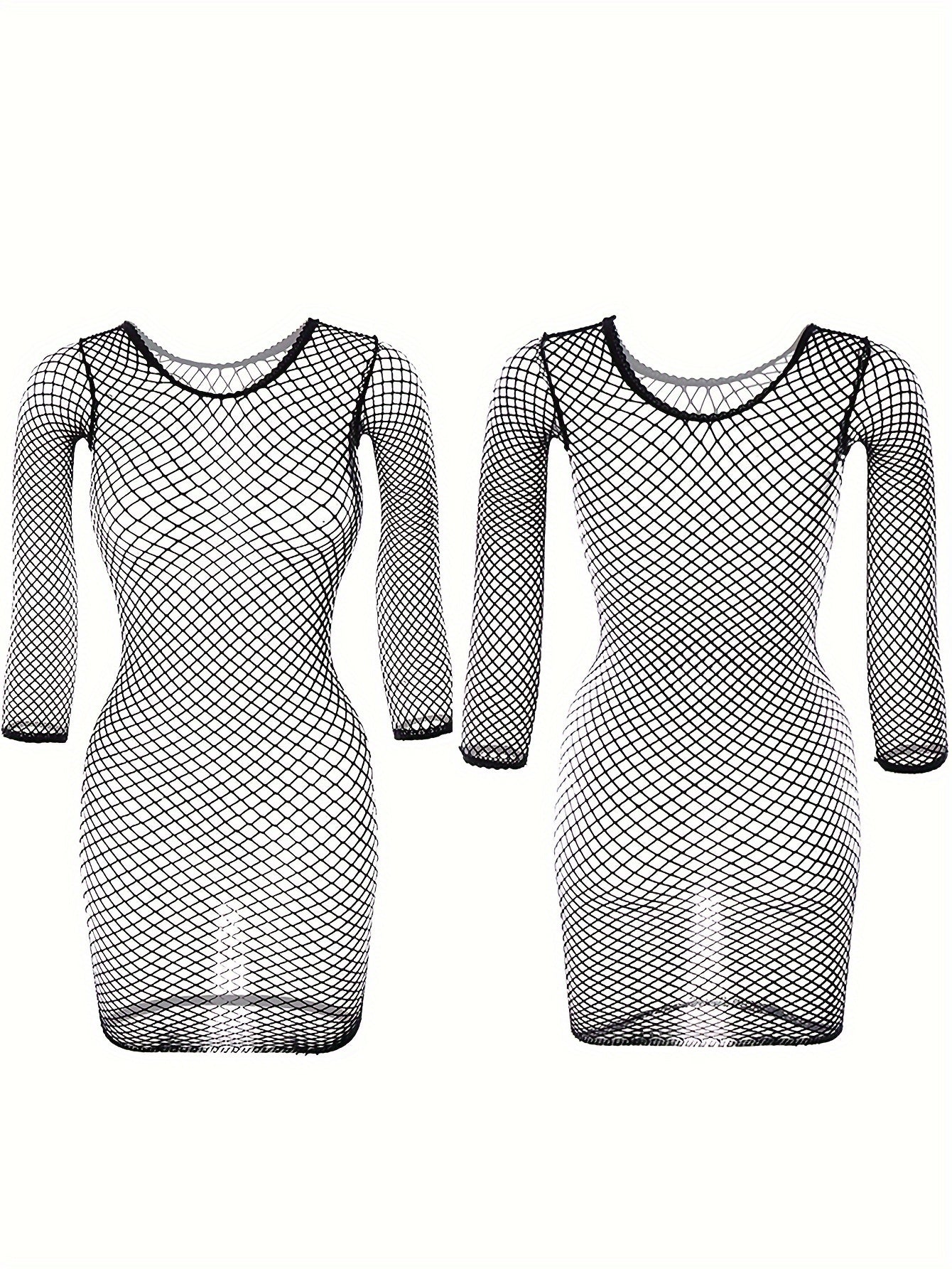 Sensual long sleeve lingerie dress with transparent mesh details for women.