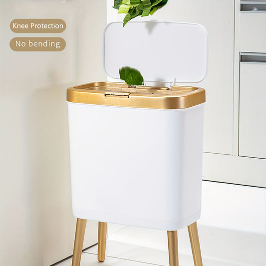 15-liter large capacity trash can with heightening bracket, press-type pop-top lid, odor-proof, rectangular and fashionable design for various uses. Comes in 3 colors.