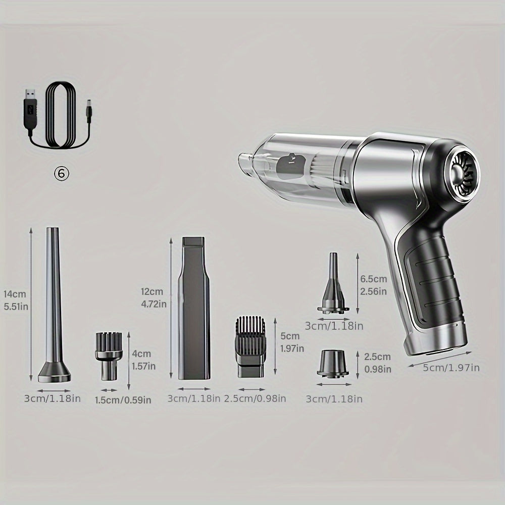 Портативный беспроводной ручной пылесос с перезаряжаемым бесщеточным мотором и циклонным всасыванием, подходит для использования в автомобиле, офисе и дома. Может использоваться как для всасывания, так и для blowing, что делает его