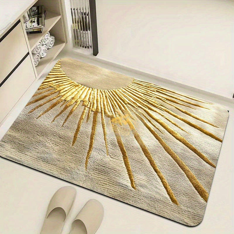 Rectangular Entrance Mat with Sunburst Design - Soft Thick Sponge Indoor Rug, Machine Washable Polyester with PVC Backing, Decorative Carpet for Kitchen, Laundry, Bathroom, Living Room, Bedroom - 1 Piece