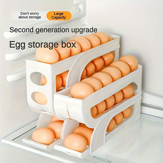 Egg Dispenser with 3-Tier Food-Safe Design - Automatic Rolling for Easy Access, Shatterproof and Simple to Clean Container for Refrigerator or Countertop Use, Transparent Yellow, Capacity for 21 Eggs