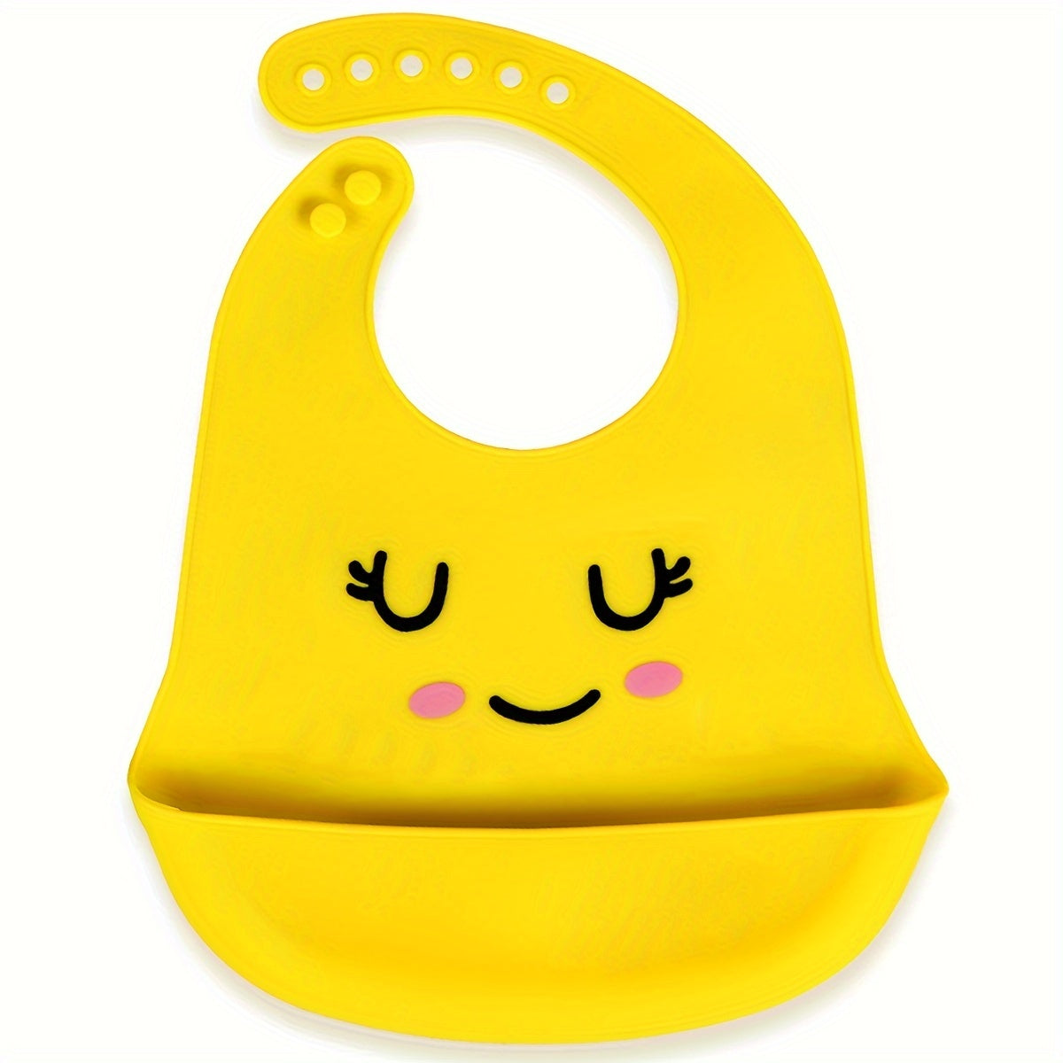 Soft and easy-to-clean food-grade silicone feeding bib with adjustable happy face design and food catcher pocket, perfect for Christmas or Thanksgiving gift giving.