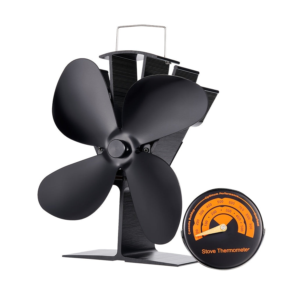 Aluminum Fireplace Fan with 4 Blades for Efficient Heat Distribution – High-Speed Polished Finish Blower for Traditional, Gas, and Particle Furnaces. Suitable for Camping, Picnicking, and Wood Burning Stoves/Fireplaces, Includes Multiple Exhausting