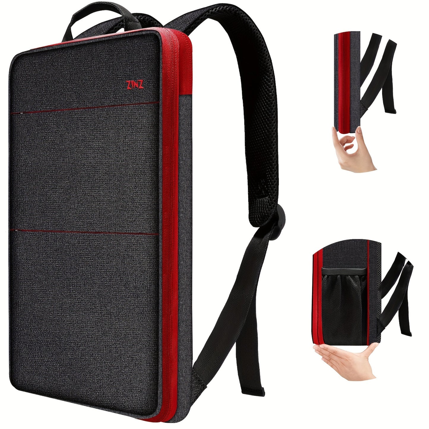 Ultra-slim laptop backpack for 35.56-40.64cm laptops, spill-resistant with durable polyester material.