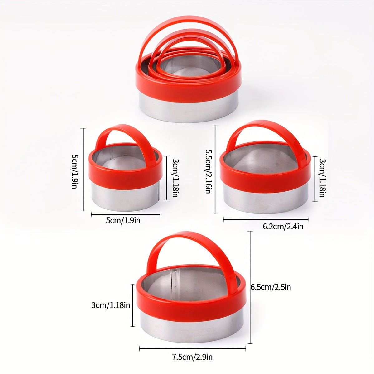 Set of 3 Round Stainless Steel Pastry Cutters, Biscuit Molds, Baking Tools, Kitchen Accessories