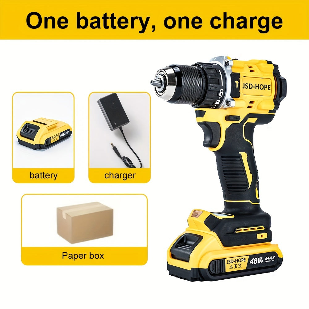 JSD-HOPE 21V-240V Cordless Impact Drill & Driver Kit for home DIY projects, with T-Wrench and Hex Shaft. Rechargeable lithium electric screwdriver made of PE material.