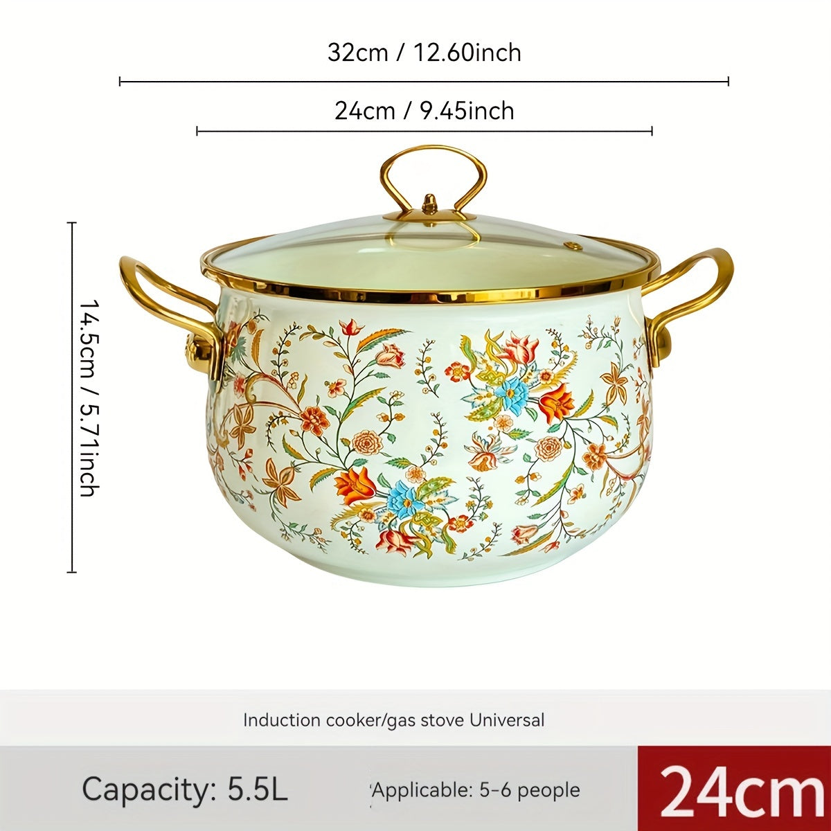 One piece of handmade enamel saucepan - Thick enameled pot perfect for stews, soups, serving at the table, and displaying in the kitchen - Spacious and easy to clean, suitable for gas, open flame, and induction cooktops.