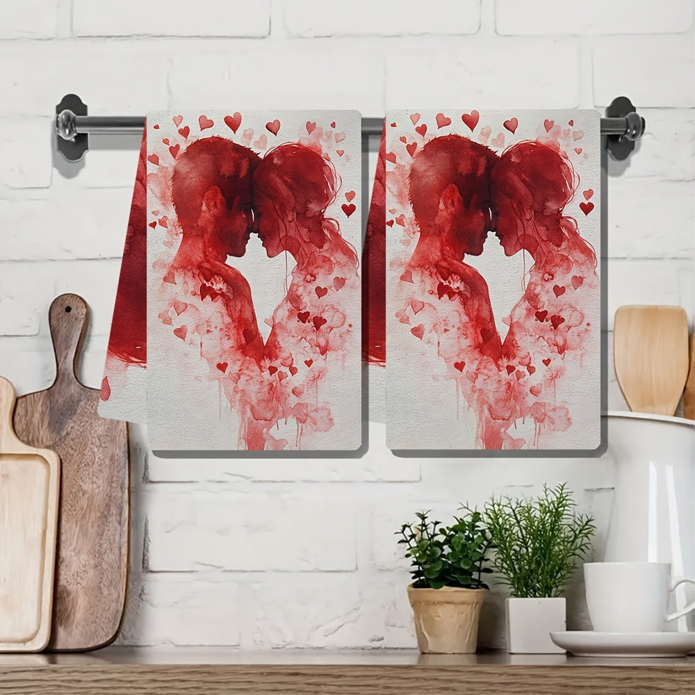 Pair of 2 Ultra-Soft Kitchen Towels, Ideal for Valentine's Day and Love Themes. These Highly Absorbent Dish and Hand Towels are Great for Holiday Decorating, Easily Washable, and Sized at 40.64X60.96 cm.