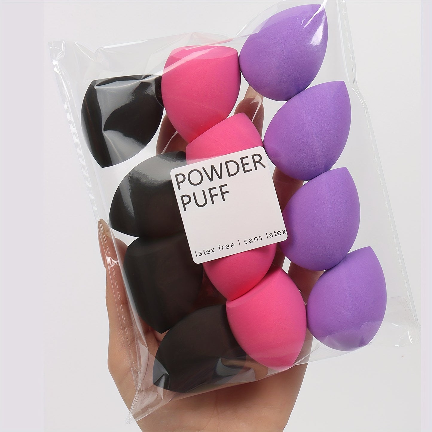 Medium size makeup sponge available in 3, 6, or 12 pieces. Random colors and shapes. Can be used with bb cream, liquid foundation, concealer, blush, etc. Expands when wet. Latex-free.