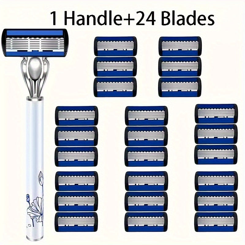 Premium 6-Layer Stainless Steel Razor Blades with Metal Stand for Smooth Shaving