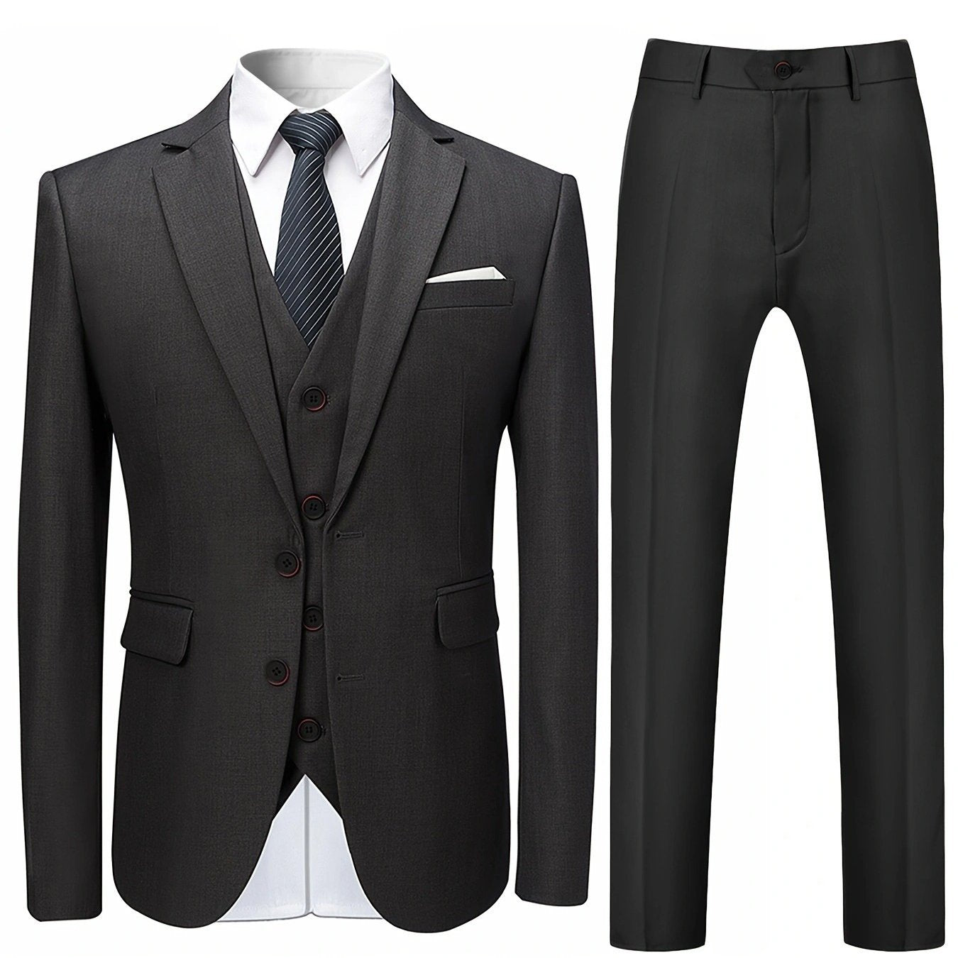 Men's Two-Button Suit Three-Piece Set - Solid Color