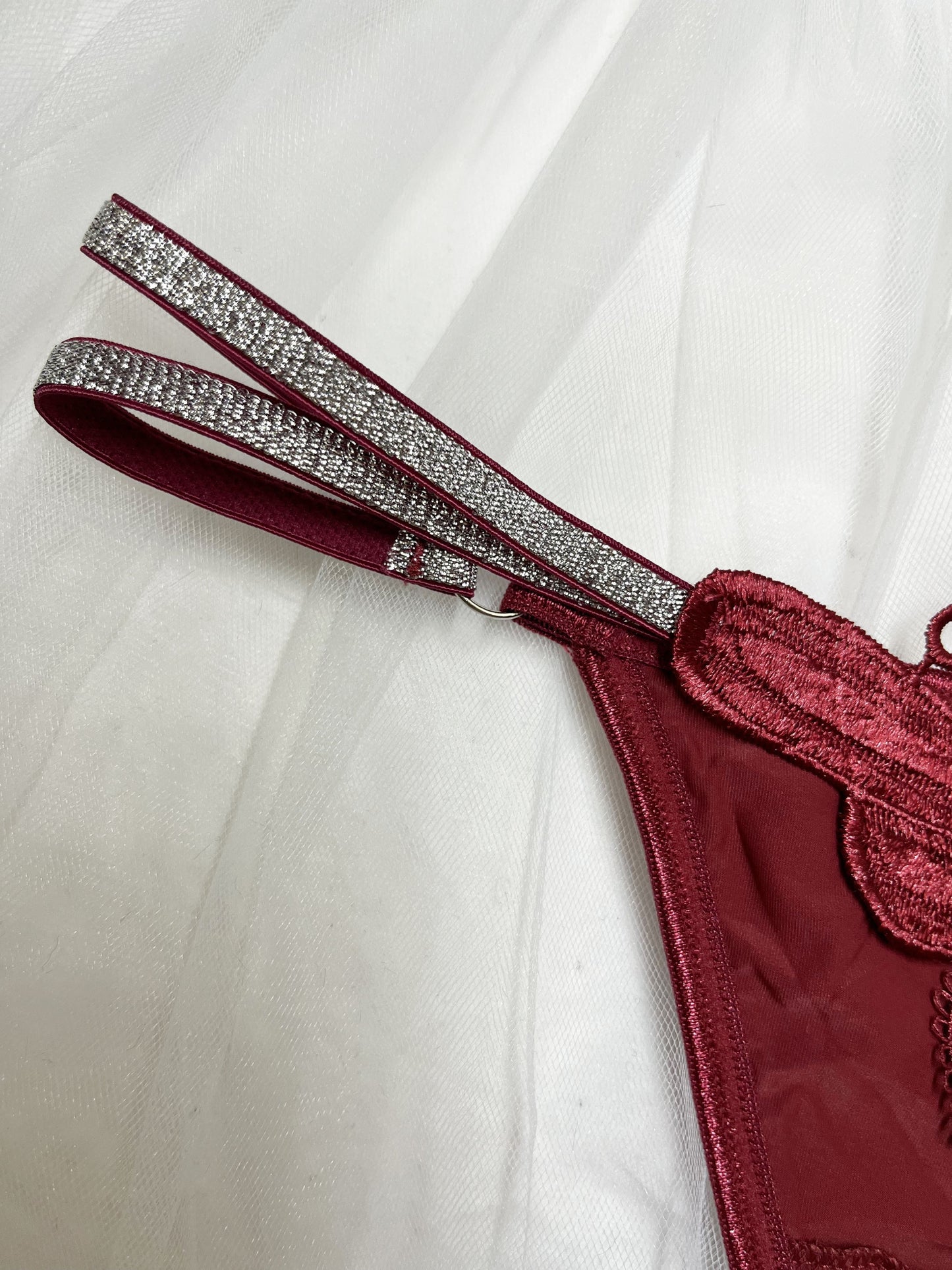 Glittery butterfly embroidered thong pants in two colors with a thin belt