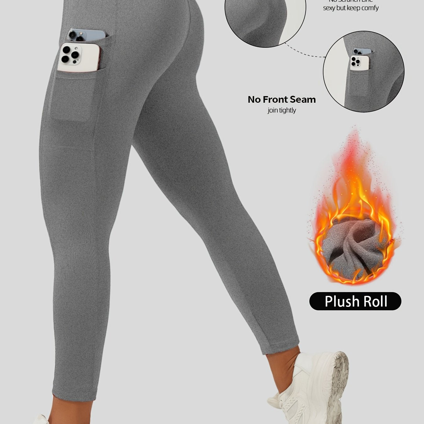 Stretchy mid-rise leggings with 4 pockets, butt-lifting seamless design, ideal for women's activewear.