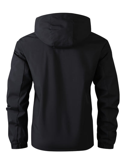 Windbreaker jacket with hood and zip pockets for men - Lightweight and breathable.