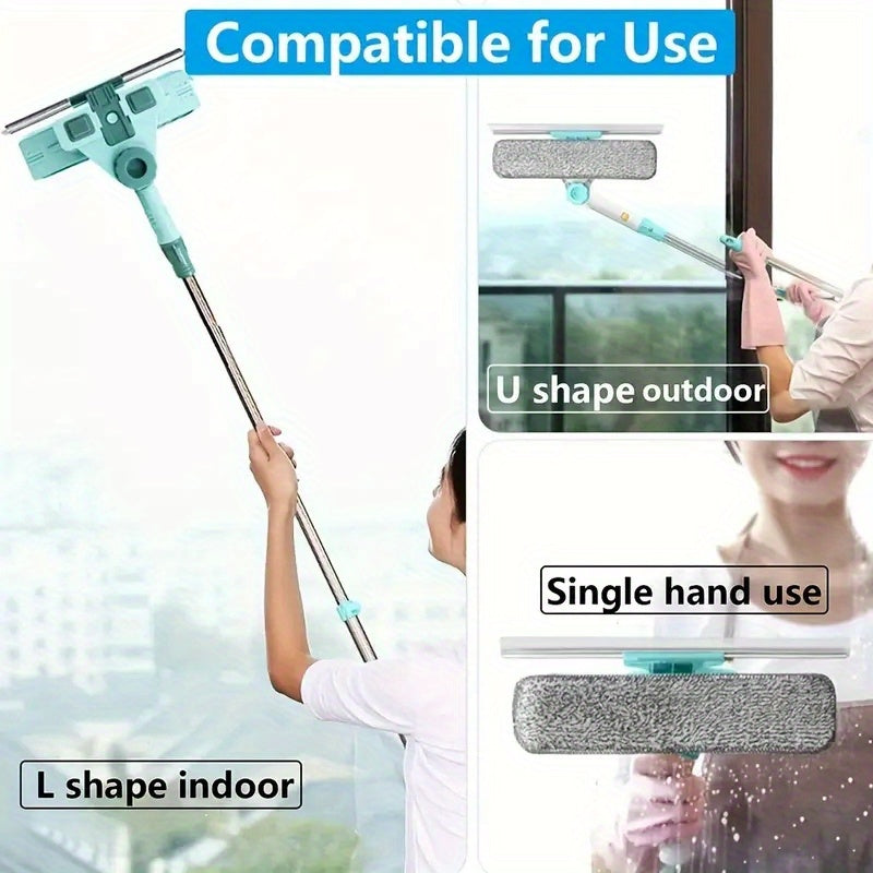 Extendable Window Cleaning Kit includes a Rubber Squeegee and Microfiber Cloth - No Electricity Required, Ideal for Living Room and Glass Surfaces