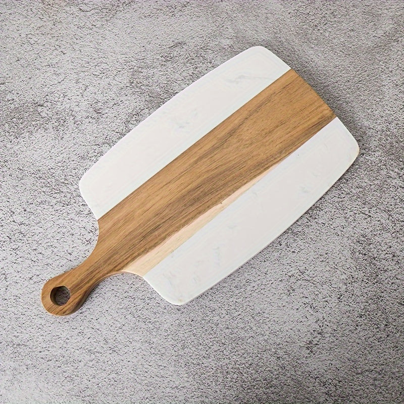 Essential Kitchen Tool: Marble and Wood Handled Chopping Board - Ideal for Cutting Bread, Veggies, and Fruit