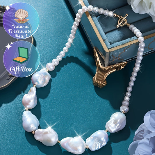 Beautiful Baroque Style Freshwater Pearl Necklace - Large Pearl Strand, Perfect for Special Occasions and Holidays - Made with Pure Pearls, Great for Gifting and Seasonal Wear, Ideal for Valentine's Day