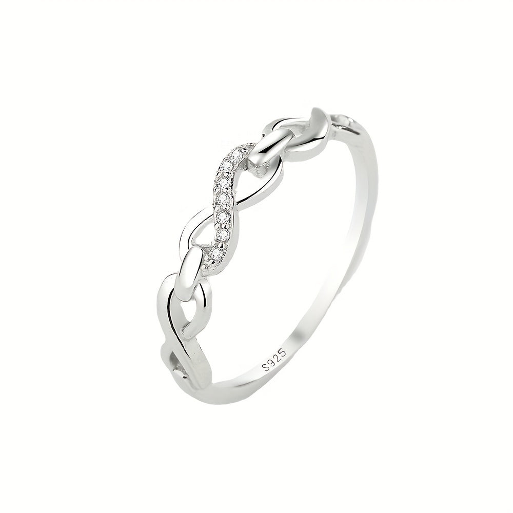 Elegant 925 Sterling Silver Ring featuring an Infinity Design and Sparkling Zirconia Stones, perfect for complementing any outfit. This high-quality piece of jewelry is a beautiful and delicate birthday gift option for women.