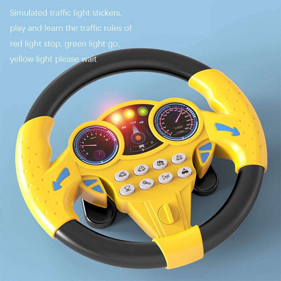 Kids simulated driving controller with interactive car steering wheel toy made of ABS resin in assorted colors, no batteries included. Great educational activity gift.