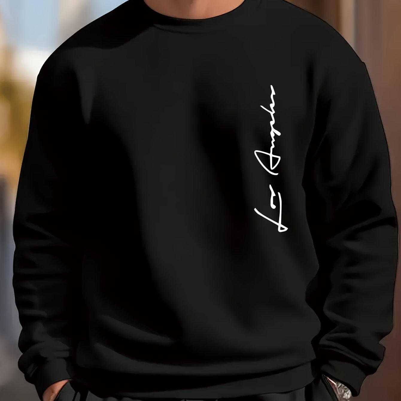 Men's plus size sweatshirt with geometric print on polyester knit fabric, pullover style with slight stretch.