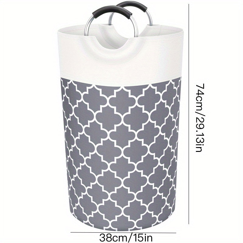 Large collapsible laundry hamper with easy carry handles, perfect for laundry, bedroom, dorm, clothes, towels, and toys. This freestanding clothes hamper comes in a stylish clover black design.