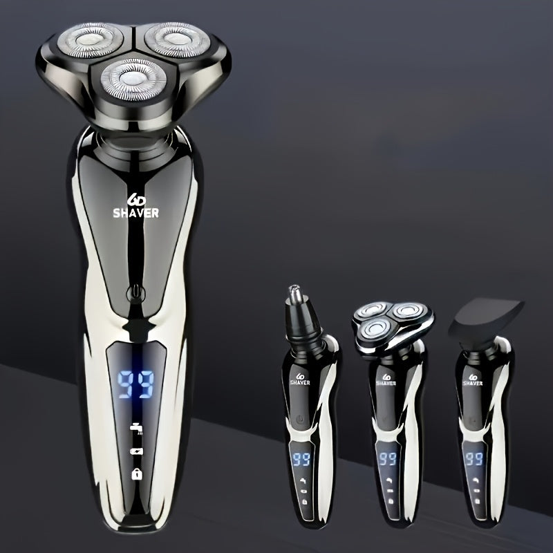 Men's 3-in-1 Electric Shaver with Nose Hair Trimmer, USB Rechargeable, Portable, 3D Floating Blade, Digital Display