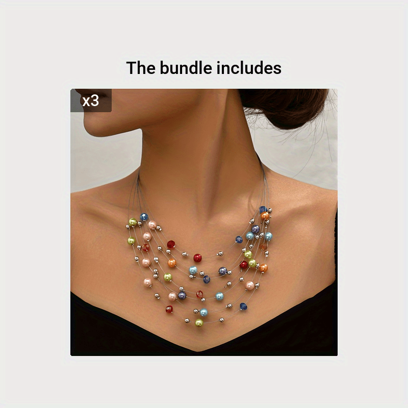 Handmade Multilayer Bohemian Necklace with Shimmering Imitation Pearls - Artisan-Crafted with Authentic Charm - A Feminine and Exquisite Gift for Ladies - Each Piece Features Unique Color Beads Randomly Arranged