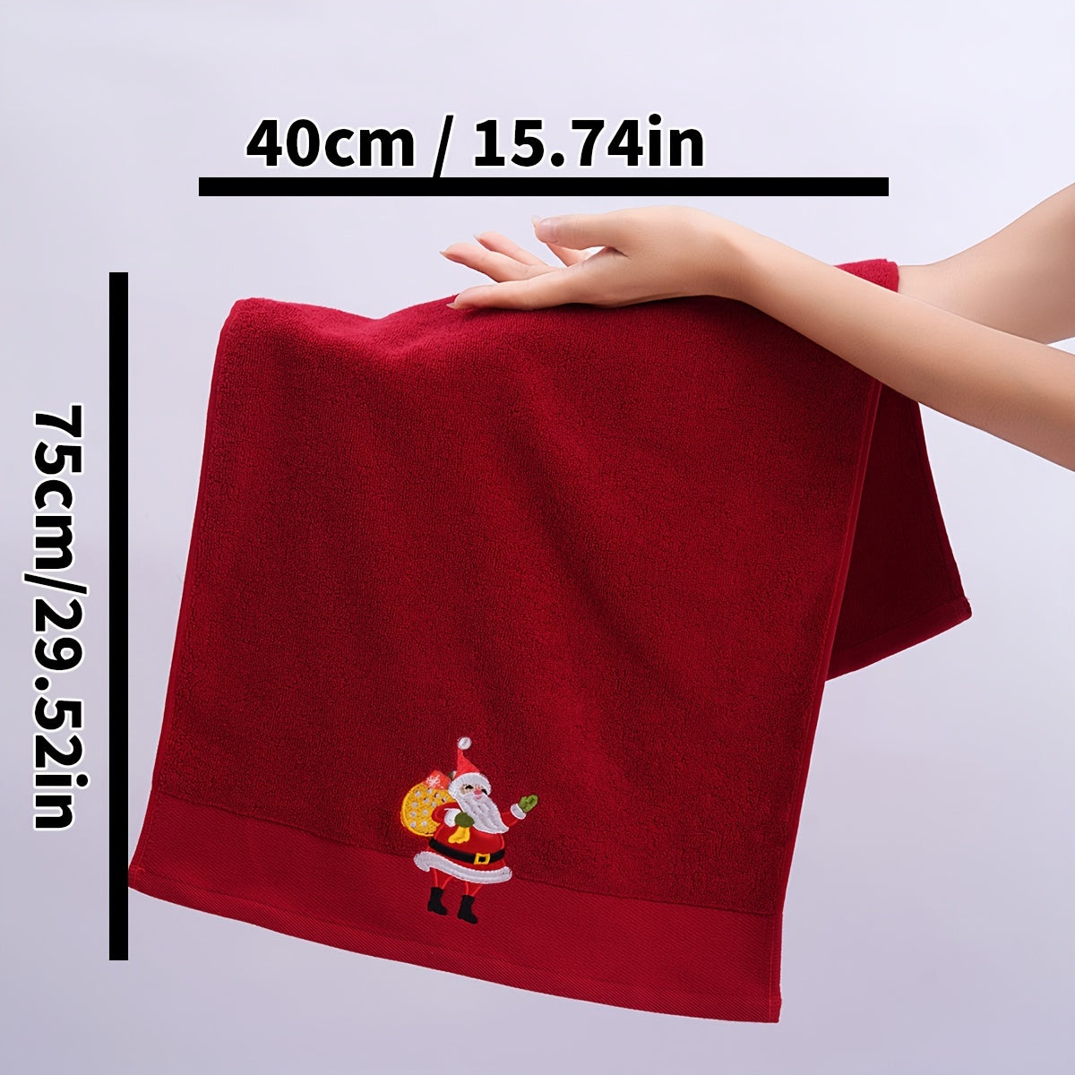 2 QIBHI Vintage Christmas Reindeer embroidered hand towels made from 100% cotton knit fabric. Cartoon-themed oblong bathroom towels perfect for festive holiday gifts. Hand wash only, 450gsm. Adds a playful holiday motif and soft festive texture to your