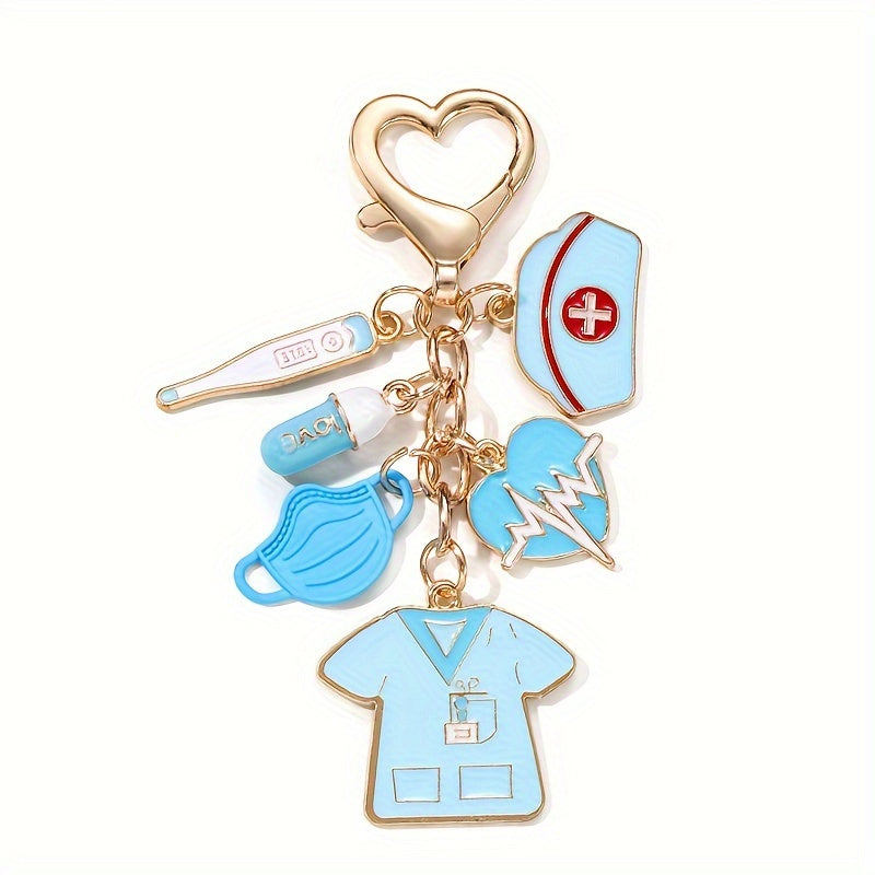 Nurse's kit includes classic cap, thermometer, pill mask, heart beat suit, oil dropper, and key chain