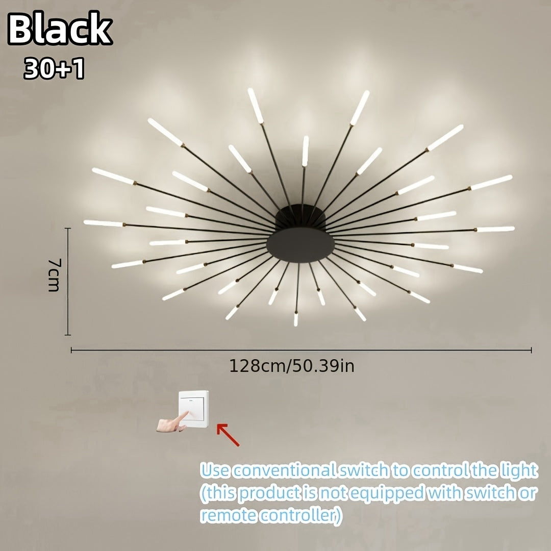 Contemporary LED ceiling lamp in warm white perfect for indoor living spaces such living room, dining room, or bedroom.