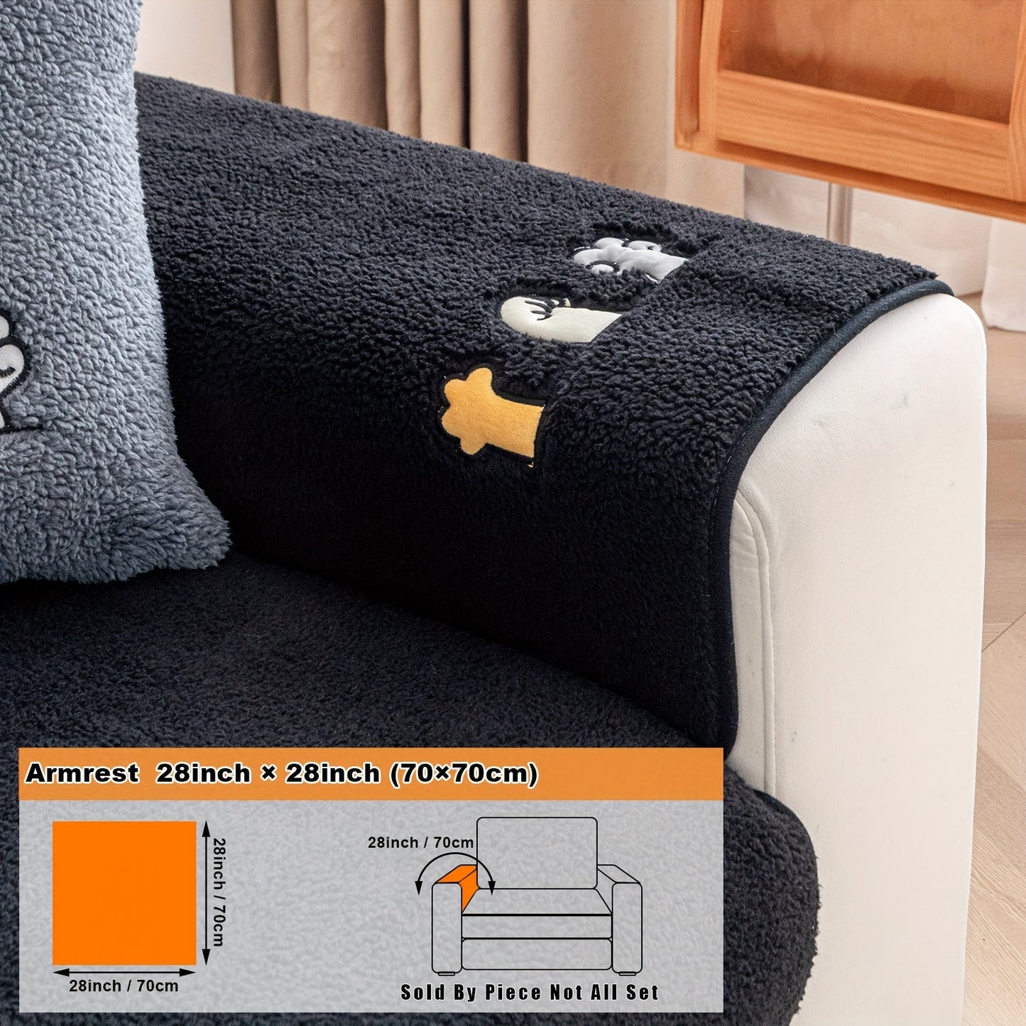 Modern plush sofa cover with paw pattern embroidery, non-slip protection for sofas, machine washable and suitable for various types of furniture.