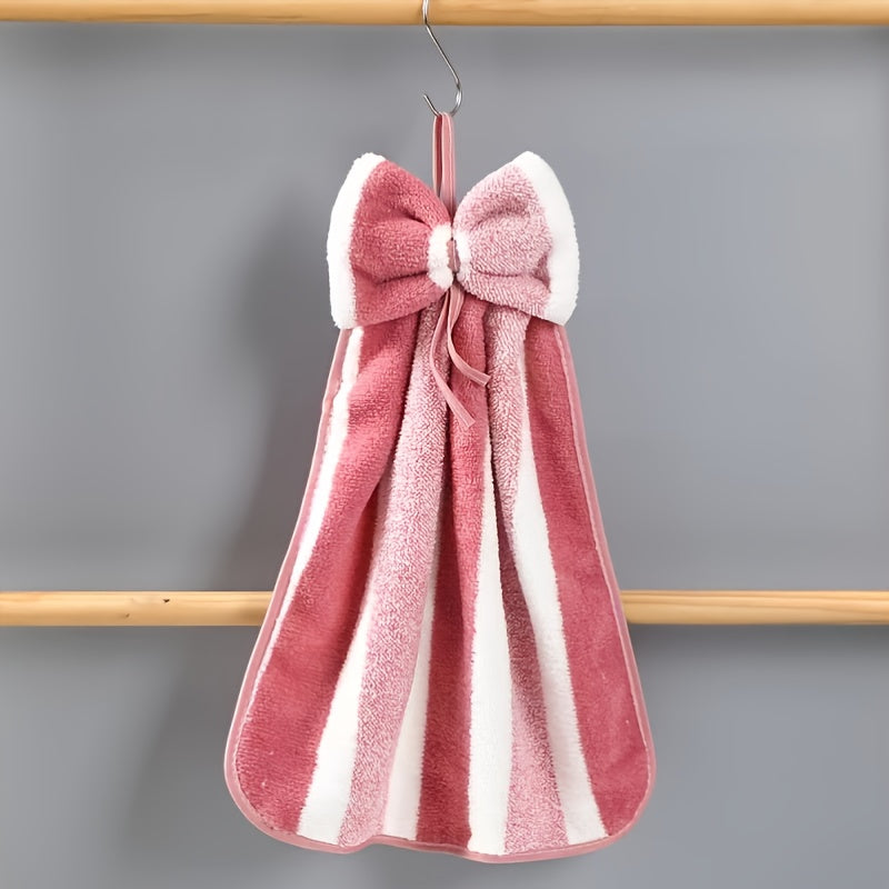 Coral velvet towel with stripes and bow design - 1pc.