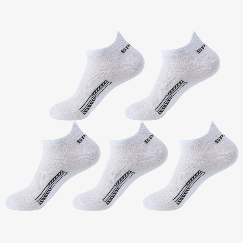 5 pairs of unisex cotton blend crew socks with anti-odor and sweat absorption, perfect for daily wear.