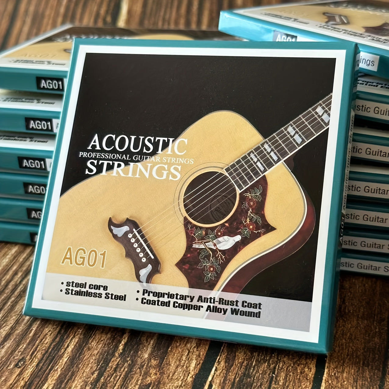 1 Set of stainless steel coated copper alloy wound acoustic guitar strings with quality steel core for folk guitar parts & accessories.