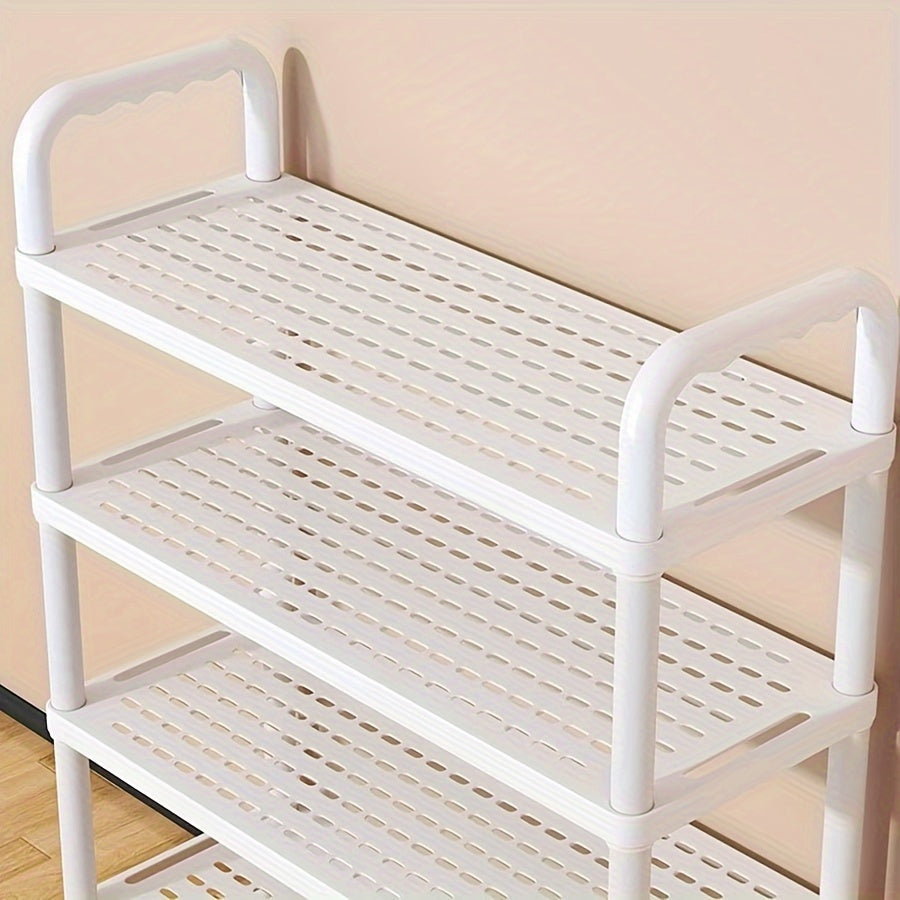 Free Standing Multi-Layer Plastic Shoe Rack with Wheels, Holds Many Shoes, Perfect for Dorms and Rentals, Easy to Assemble