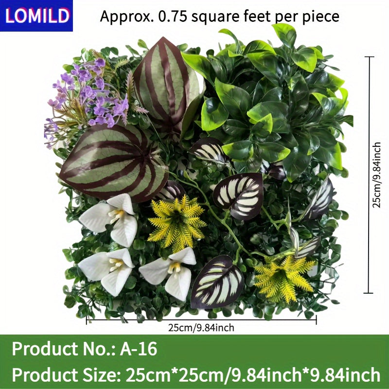 One piece of LOMILD Imitation Milan Mixed Green Plants in various styles with flower and grass skin. Ideal for outdoor wall, wedding, and festival decorations. Also suitable for tying