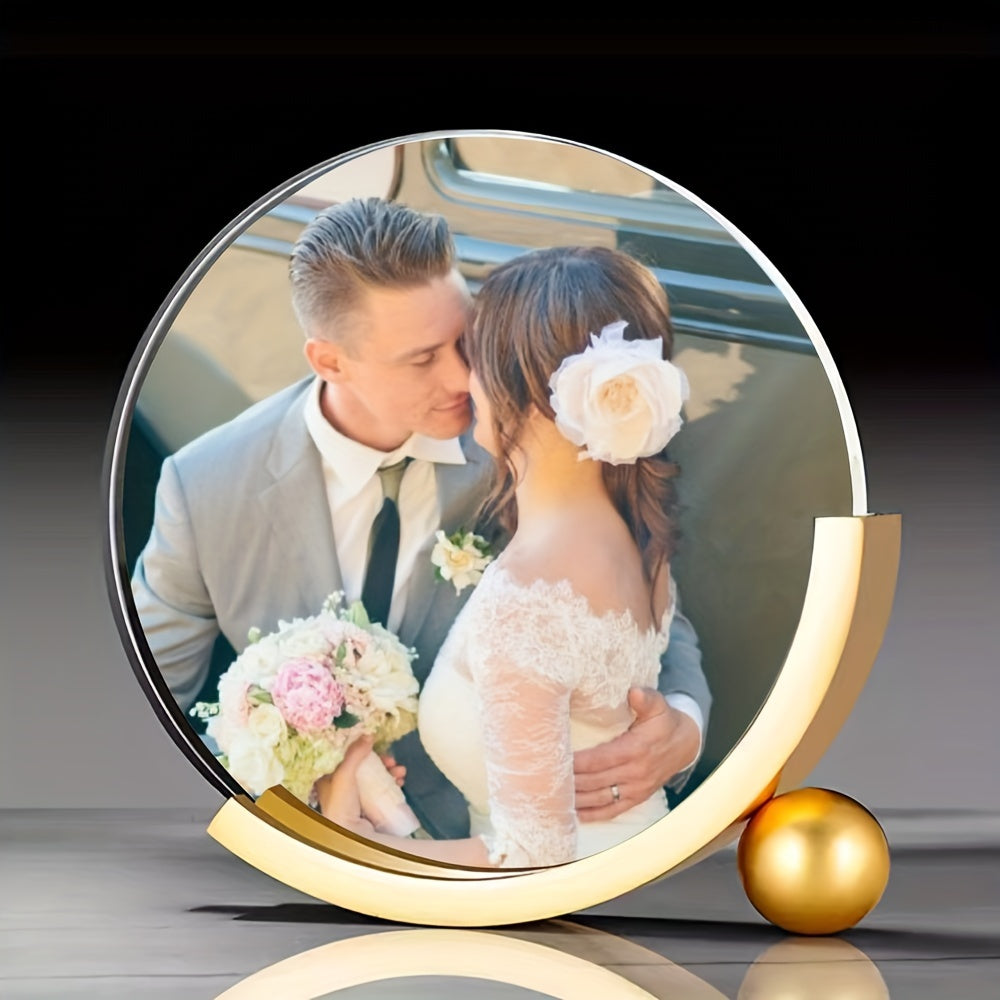 Customized round photo frame, personalized picture frame, DIY creative desk ornament. Perfect for Christmas, Halloween, Thanksgiving, Easter, or New Year gift.