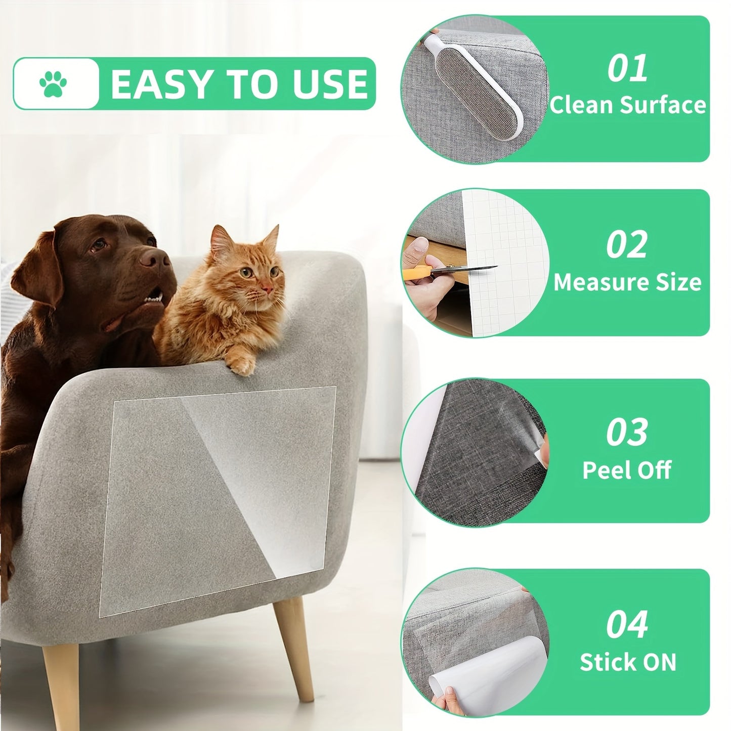 1 roll of clear self-adhesive cat scratch protector for furniture, couch, sofa, wall, and door protection.