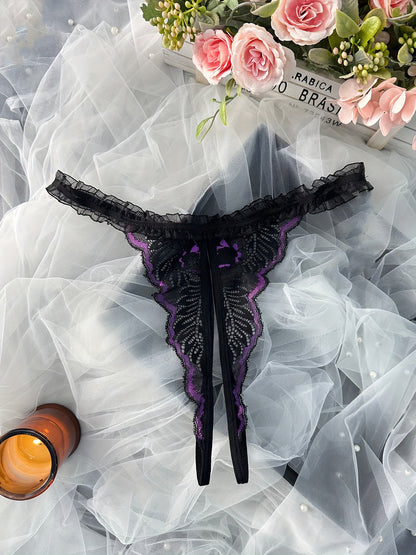 Sexy low waist panties with open crotch charm design