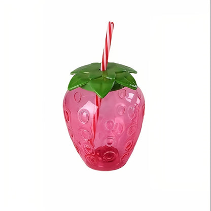 Cute transparent strawberry tumbler with lid and straw, perfect for milk tea or fruit drinks. Great for parties and on-the-go.