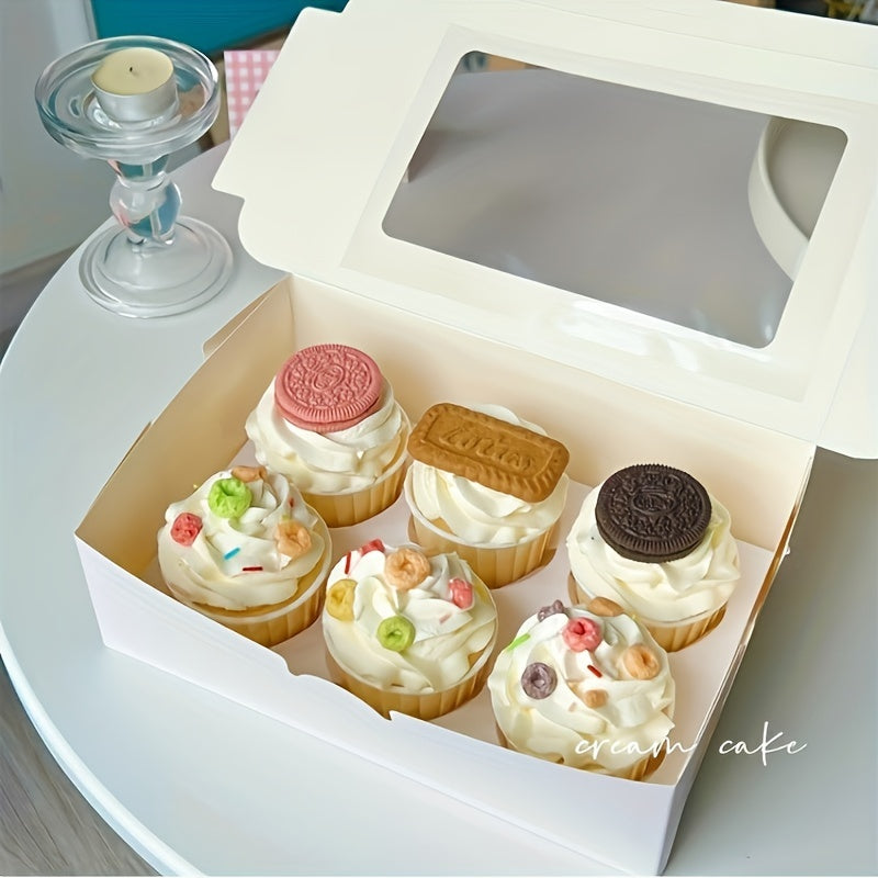 10 to 50 pieces of cupcake boxes in varying sizes (1, 2, 4, 6, 12 holes) with a transparent window. These white cardboard boxes are perfect for muffins, tarts, biscuits, snacks, desserts, and cakes. Ideal for use in cake houses, parties, bakeries, and as