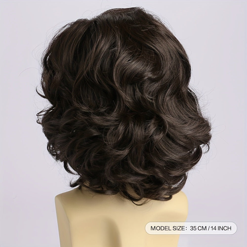 Get the perfect natural cool look with this men's fashion short curly deep brown wig! Measuring 35.56 cm in length, it is made from heat resistant synthetic fiber material and features side bangs. Suitable for daily wear, parties, Halloween costumes, and