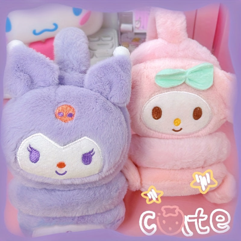 Stay warm and cozy this winter with Sanrio's adorable Kuromi & Cinnamon My My Melody Plush Earmuffs! These retractable earmuffs in pink, white, and purple feature a durable and cute kawaii design that is perfect for the cold weather. They make a