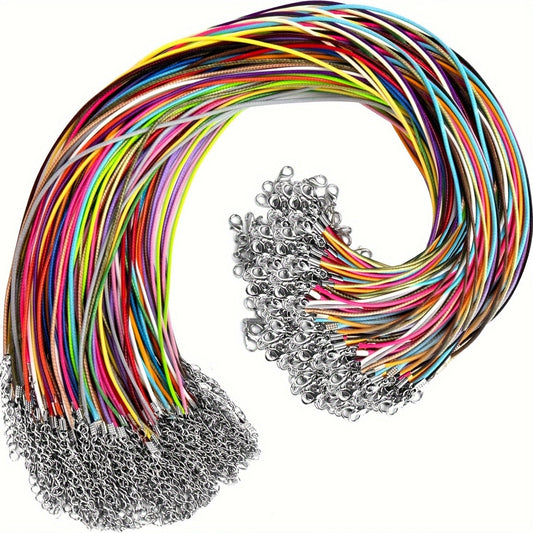 Set of Multi-Colored Leather Necklace Cords with Clasps (50/100pcs) - Includes Waxed Rope Strings, Hemp Chains, 50.04cm Jewelry-Making Supplies - Perfect for Pendants and Bracelets, No need for Mosaic, Essential Tools for Accessories