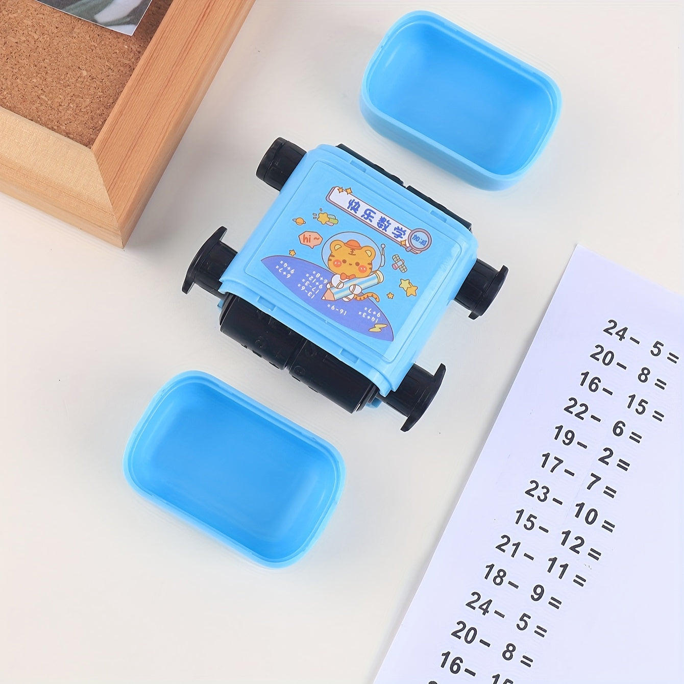 1pc Double Roller Arithmetic Stamp with addition and subtraction, cute cartoon design for math practice. Perfect for school supplies and back to school. Multiple colors available.