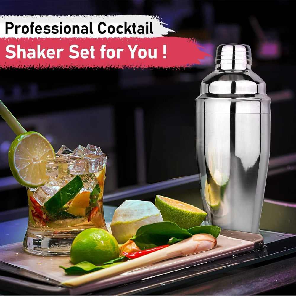 Professional 750ML Cocktail Shaker Bar Set including Margarita Mixer, Measuring Jigger, Mixing Spoon, and Built-in Bartender Strainer - High-Quality Stainless Steel Bar Tools for Martini Making.