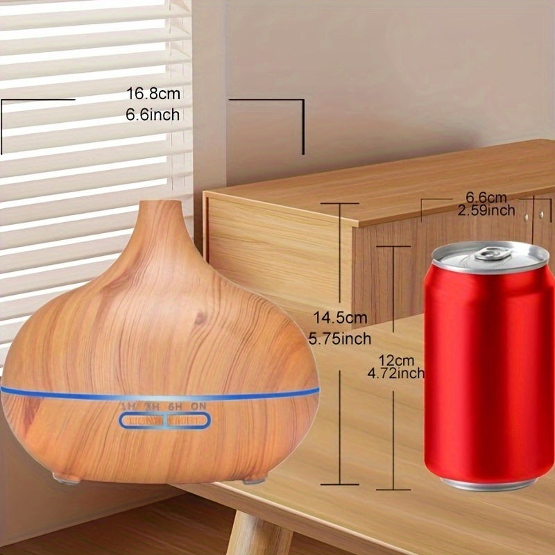 550ml Aroma Diffuser Humidifier with Soundwave Technology, Wood Grain Design, 7-Color Night Light, Timer Setting, USB Powered - Quiet Desktop Diffuser for Office, Bedroom, Cafe, Yoga