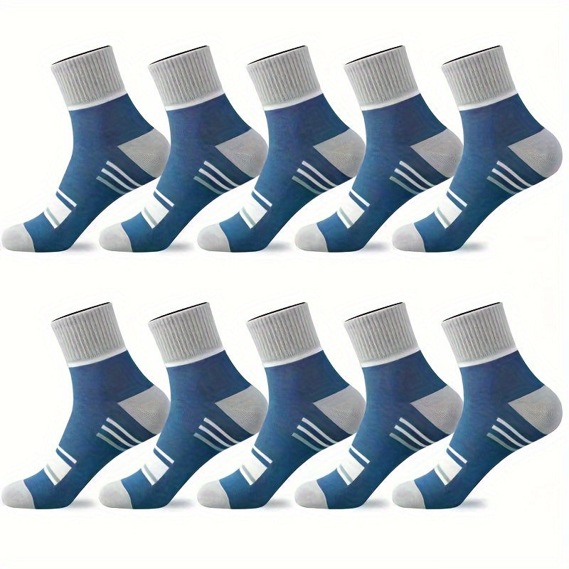 10 pairs of trendy color block crew socks for men, perfect for outdoor wear