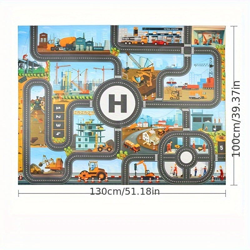 City construction and traffic play mat with mixed colors, includes toy and doll set for youngsters.